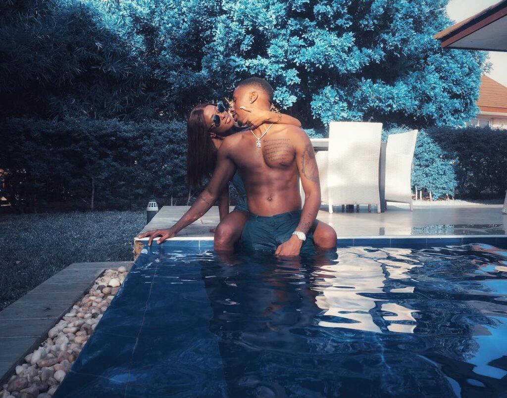 Juma Jux and Vanessa Mdee enjoying a beautiful time in the pool. Photo: Online