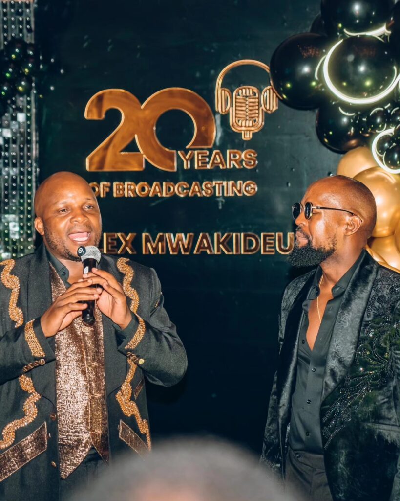 Former Kiss FM radio presenter and Lang'ata MP Phelix Odiwuor a.k.a Jalang'o gives his speech during the anniversary party. Photo: Alex Mwakideu/Facebook