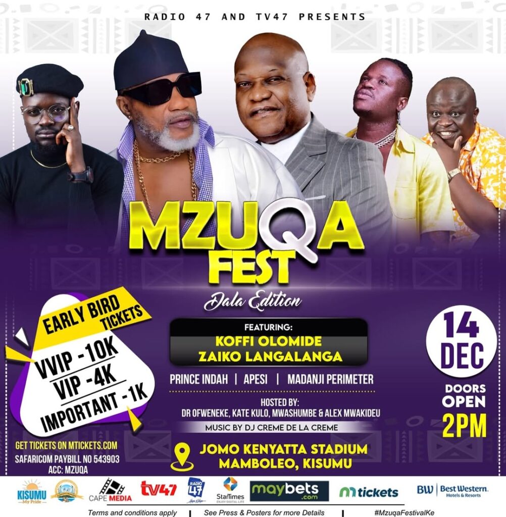 Poster indicating Koffi Olomide as the headliner of Mzuqa Fest. Photo: Instagram