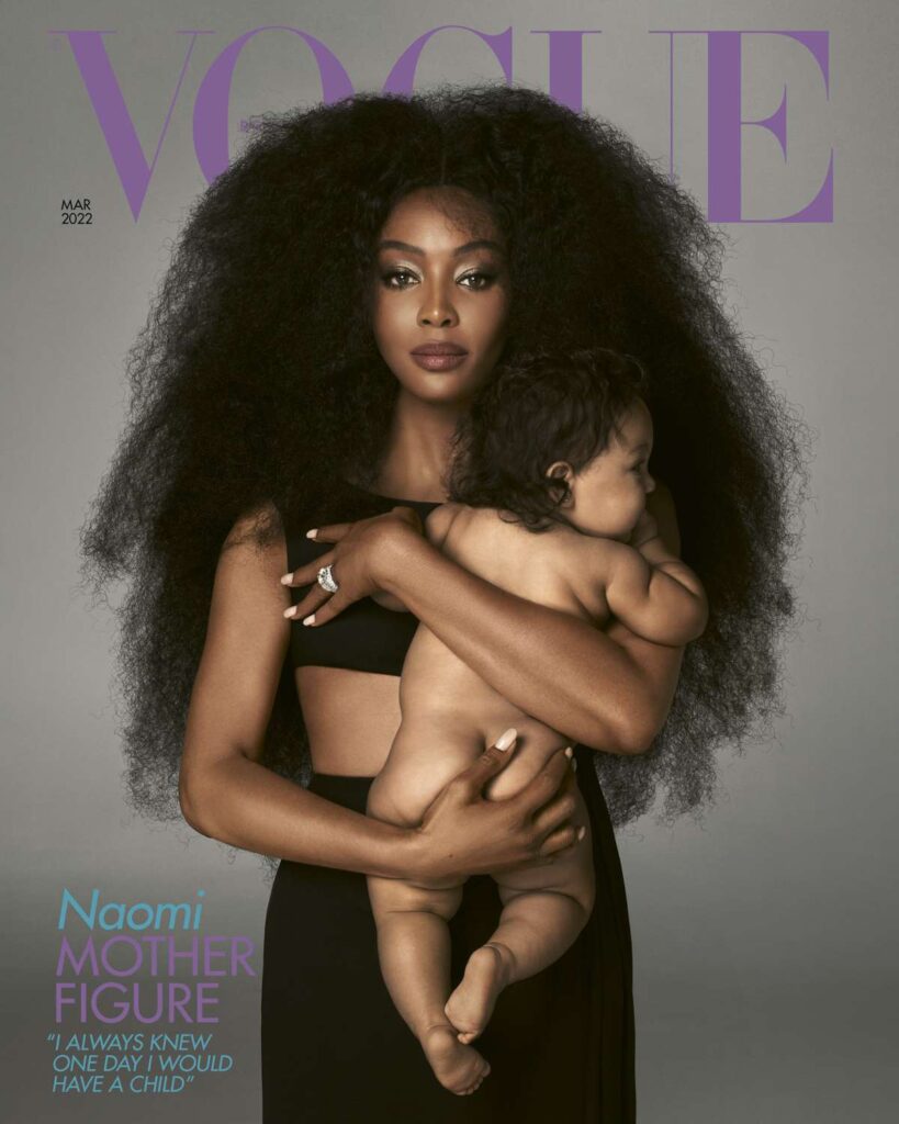 Naomi Campbell holds baby daughter on cover of British Vogue. Photo: Online
