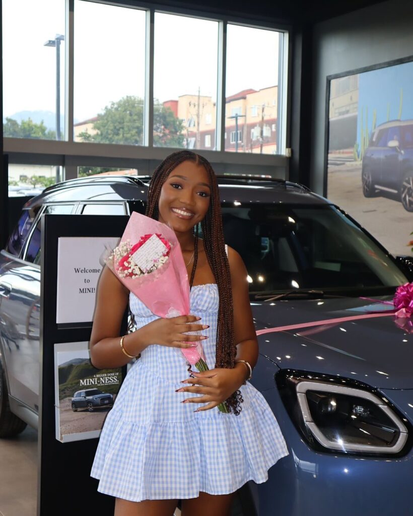 Vybz Kartel's daughter Addi’Anna Palmer all smiles after she was gifted a brand new Mini SUV by her daddy. Photo: Vybz Kartel/ Instagram