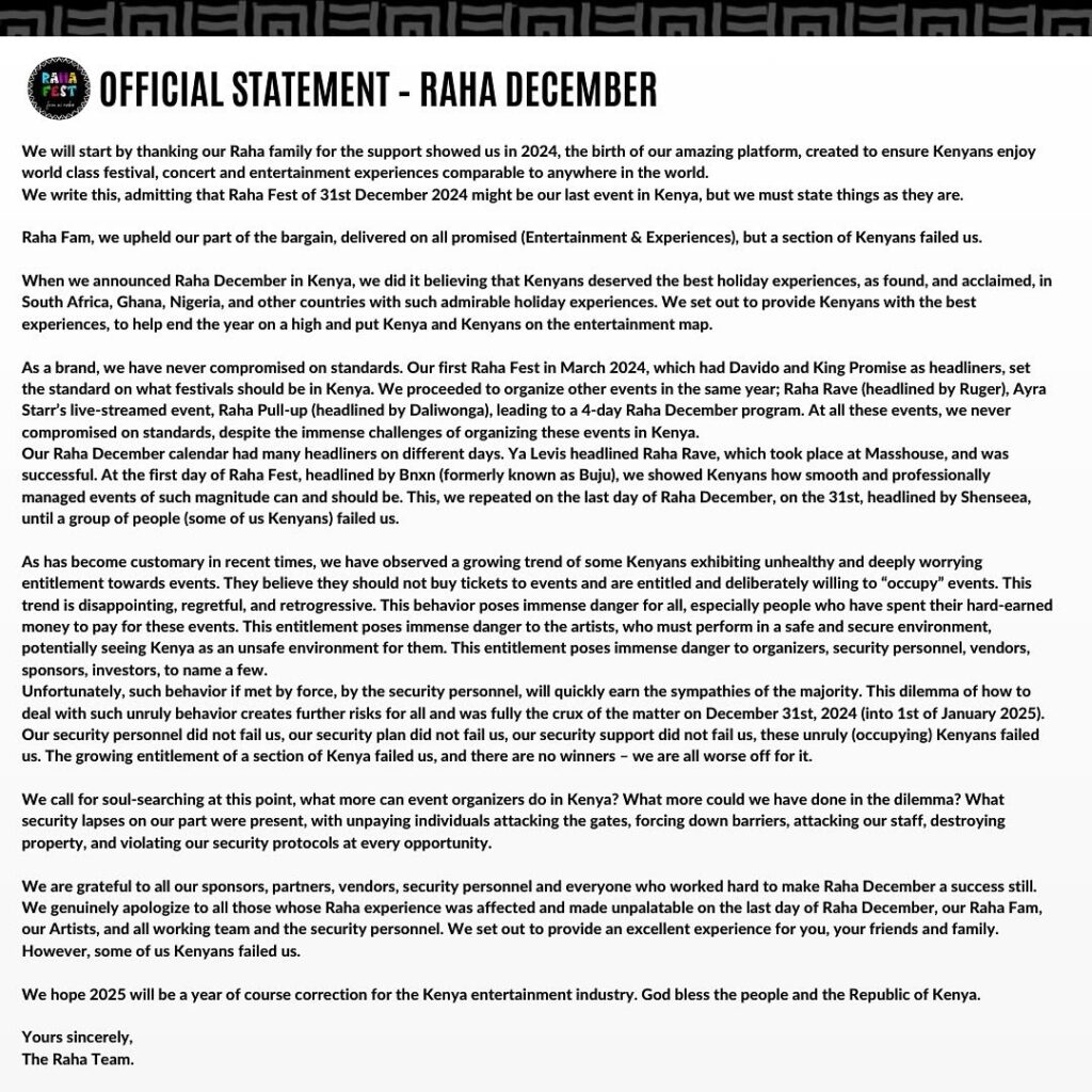 Raha Fest organizers apology to Shenseea and fans after dramatic and chaotic festival. Photo: Instagram
