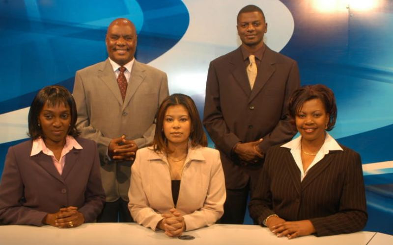 Standing: The late Njoroge Mwaura and Louis Otieno SITTING: Kathleen Openda, Julie Gathoni Gichuru and (the late) Catherine Kasavuli. Photo: Standard