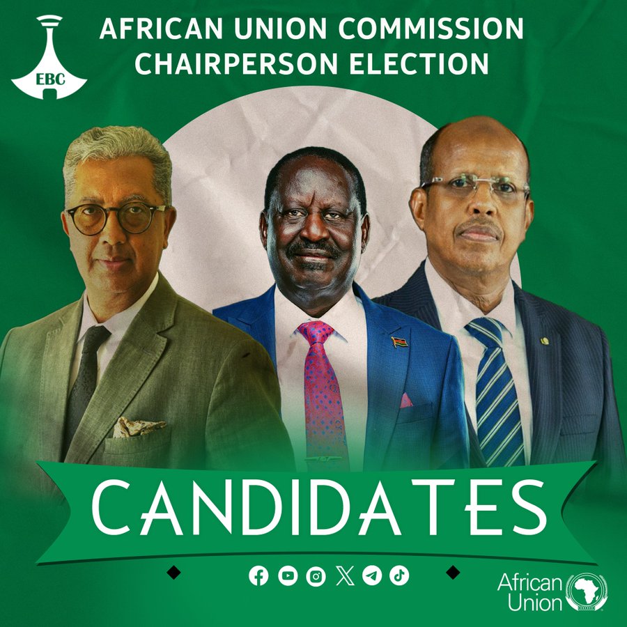 AUC candidates from L-R Richard Randriamandrato (Madagascar), Raila Odinga (Kenya) and Mohamoud Youssouf (Djibouti). Photo: X