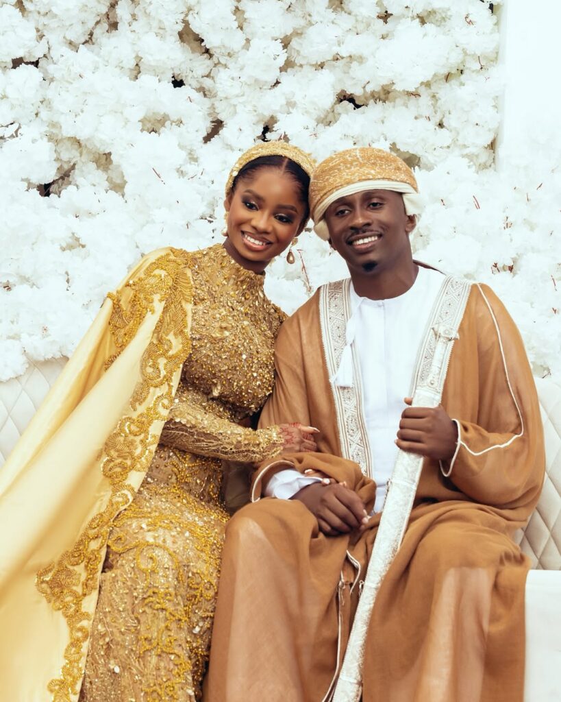 Gorgeous couple Juma Jux and Priscilla Ojo all smiles on their Islamic wedding called Nikah. Photo: Instagram
