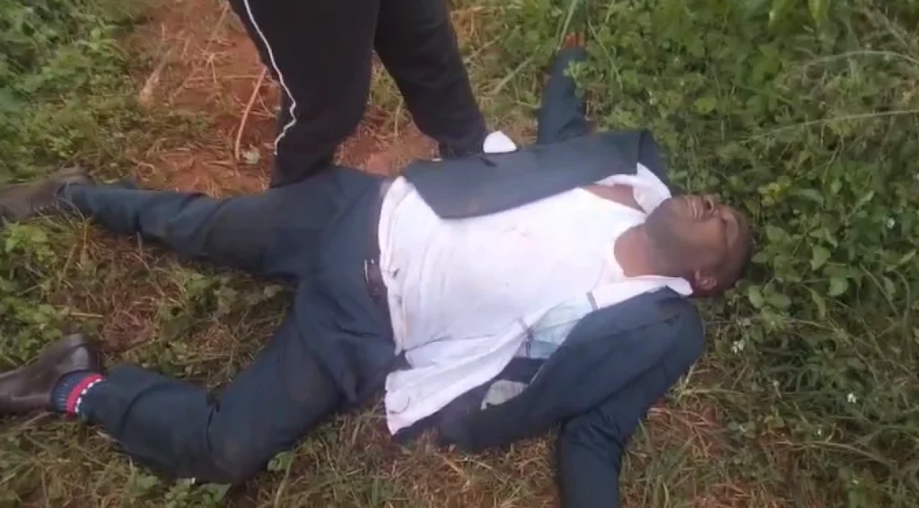 Juja MP George Koimburi moments after being found dumped alive inside a coffee plantation in Kiambu County. Photo: Online