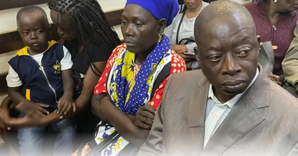 Albert Ojwang's father Mzee Ojwang, mother, wife and son at Kibera Law Courts. Photo: Instagram