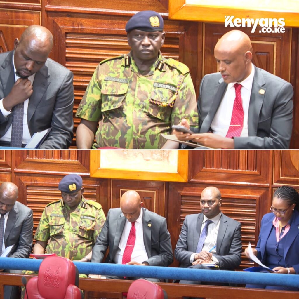 Interior CS Kipchumba Murkomen, IG Douglas Kanja, IPOA Anne Wanjiku Mwangi, NPS Commission Edwin Kiprono Cheluget and DCI Mohamed Amin. Photo: Kenyans.Co.Ke/ X