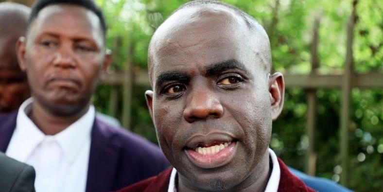 Amos Deya, the son of late Bishop Gilbert Deya speaking to media at the Lee Funeral Home ahead of burial plans. Photo: Online