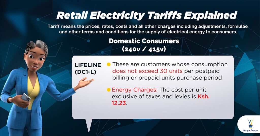 Kenya Power explains electricty tokens per tariff category. Photo: X