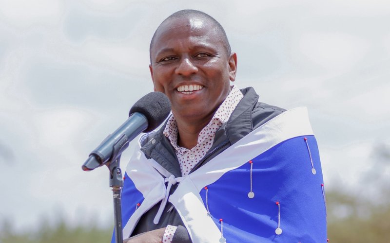 Kikuyu MP and National Assembly Majority Leader Kimani Ichung’wah addressing a crowd in Kajiado. Photo: Online